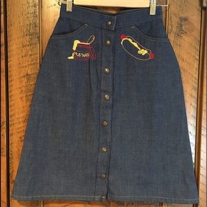 Vintage Levi’s Orange Tab High Rise Button Front Denim Skirt with Embroidery